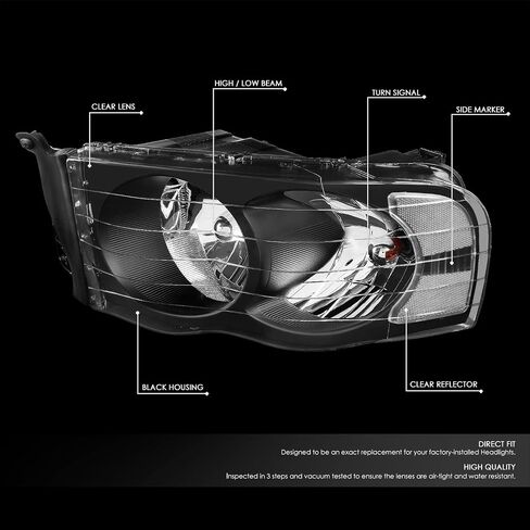 DNA Motoring HL-OH-DR02-BK-CL1 Black Housing Clear Corner Headlights Compatible with 02-05 Ram 1500/03-05 Ram 2500 3500, Left & Right in Saudi Arabia