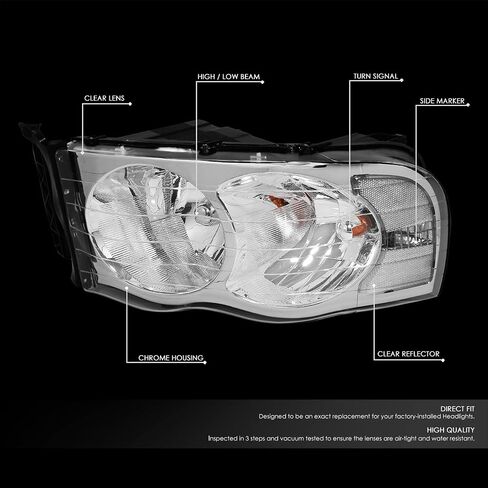 DNA Motoring HL-OH-DR02-BK-CL1 Black Housing Clear Corner Headlights Compatible with 02-05 Ram 1500/03-05 Ram 2500 3500, Left & Right in Saudi Arabia