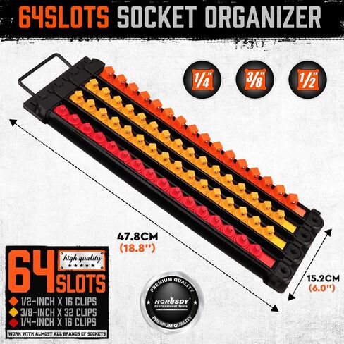 HOUSDY منظم المقبس عالي التحمل قابل للإزالة | 1/4 بوصة، 3/8 بوصة، 1/2 بوصة | حاملات مقابس عالية الجودة in Kuwait