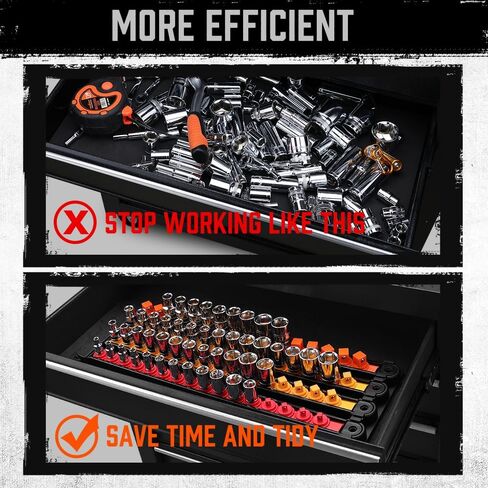 HOUSDY منظم المقبس عالي التحمل قابل للإزالة | 1/4 بوصة، 3/8 بوصة، 1/2 بوصة | حاملات مقابس عالية الجودة in Kuwait