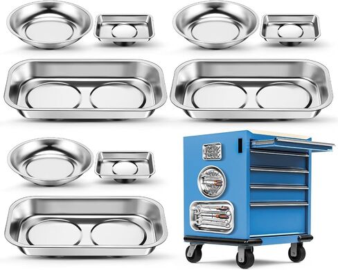 9 Pieces Magnetic Tool Tray Set, Magnetic Parts Tray Holder Round Magnetic Tray Stainless Steel Magnetic Holder for Parts Socket Screw Nut Bolt Metal Tool for Mechanic and Automotive Workers in Saudi Arabia