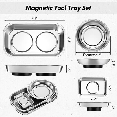 9 Pieces Magnetic Tool Tray Set, Magnetic Parts Tray Holder Round Magnetic Tray Stainless Steel Magnetic Holder for Parts Socket Screw Nut Bolt Metal Tool for Mechanic and Automotive Workers in Saudi Arabia