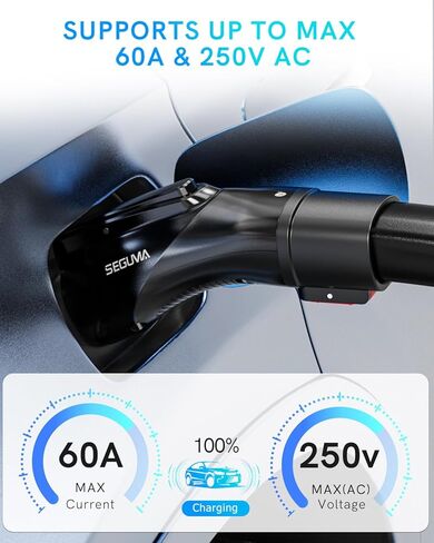 محول شحن تيسلا إلى J1772 - محول شاحن تيسلا يصل إلى 60 أمبير 250 فولت تيار متردد مع قفل أمان متوافق مع شواحن الوجهة الجدارية المنزلية من تيسلا/موصلات الهاتف المحمول، محول J1772 EV لجميع أجهزة J1772 EVs in Kuwait
