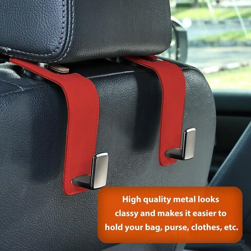 Car Seat Back Hook Metal with Suede Universal Vehicle Headrest Hangers Interior Storage Organizer for Purse Handbag Coat Grocery Bags 2 Pack Beige in Kuwait