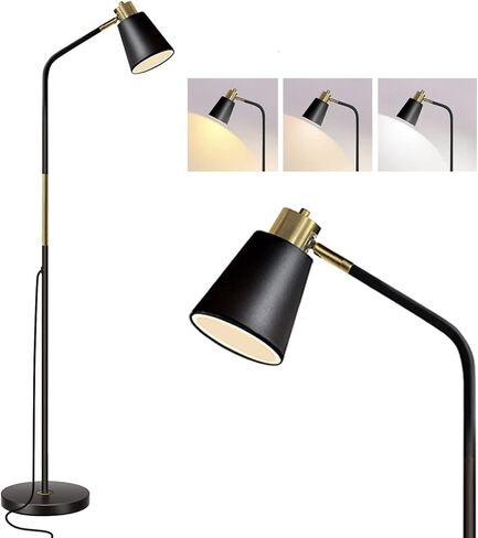 Floor Lamp, Industrial Floor Lamps for Living Rooms Rustic Farmhouse Reading Standing Floor Lamp Adjustable Metal Heads Indoor Task Lighting for Living Room Bedroom Office Home Décor (Black) in Kuwait