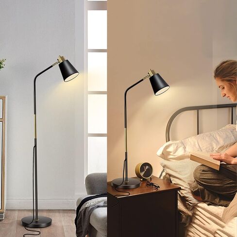Floor Lamp, Industrial Floor Lamps for Living Rooms Rustic Farmhouse Reading Standing Floor Lamp Adjustable Metal Heads Indoor Task Lighting for Living Room Bedroom Office Home Décor (Black) in Kuwait