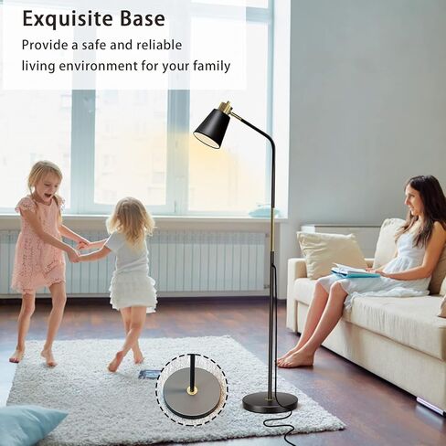 Floor Lamp, Industrial Floor Lamps for Living Rooms Rustic Farmhouse Reading Standing Floor Lamp Adjustable Metal Heads Indoor Task Lighting for Living Room Bedroom Office Home Décor (Black) in Kuwait