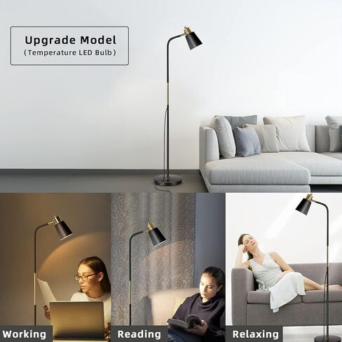 Floor Lamp, Industrial Floor Lamps for Living Rooms Rustic Farmhouse Reading Standing Floor Lamp Adjustable Metal Heads Indoor Task Lighting for Living Room Bedroom Office Home Décor (Black) in Kuwait