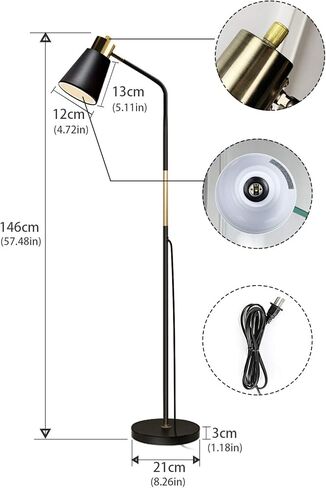 Floor Lamp, Industrial Floor Lamps for Living Rooms Rustic Farmhouse Reading Standing Floor Lamp Adjustable Metal Heads Indoor Task Lighting for Living Room Bedroom Office Home Décor (Black) in Kuwait