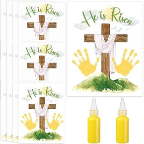 Fullhawl 24 PCS Easter Handprint Handprint Card Card Crية مجموعات للأطفال مع الحبر الأصفر القابل للغسل DIY عيد الفصح وهو يرتفع بطاقة التذكار لبطاقة التذوق.