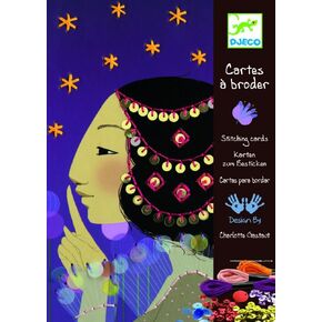 Djeco Workshops Stitching Cards 1001 Nights Kit, Card Decorating Kit with Thread and Sequins