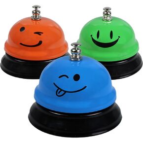 3 Pcs Call Bell, Dinner Desk Bell Ring for Service, Small Table Call Bell, Smile Face Front Desk Service Bell for Hotel Resturant Bar (Blue, Green, Orange)