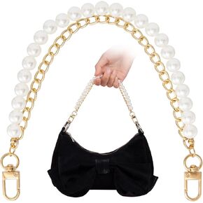 Pndeyo Pearl Purse Double Chains for Women, Stainless Steel Purse Straps Extender, Short Handle Replacement Charms Accessories for Wallets Handbags Bags- Gold