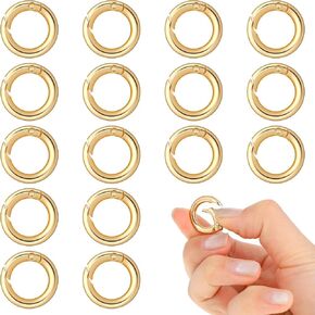 16 Pcs Spring O Ring Clip 1/2 inch Round Mini Snap Clip Gold Key Rings for Keychain Alloy Buckle Key Hook Mini Clips for Purse Strap Bag Handbag Keys Crafts Jewelry Making