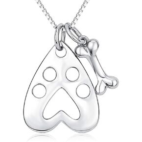Paw Prints Necklace Pet Sympathy Gift Puppy Foot Mark and Bone necklace Pet Memorial Gift