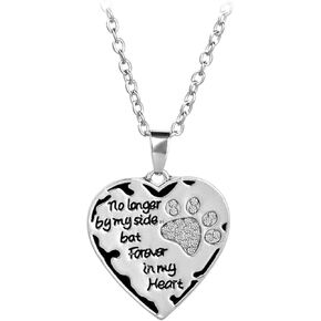 Aonklot Dog Memorial Necklace Dog Pet Paw Print Rhinestone Necklace Forever Love Heart Pendant Necklace Jewelry for Women Valentine's Day Gifts