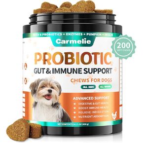 Probiotics for Dogs, 200 Soft Chews Digestive Probiotics & Enzymes for Gut Health with Pumpkin, Fibre for Dogs Anti Diarrhea, Upset Stomach, Gas Relief, Itchy Skin & Immune Support (Chicken)