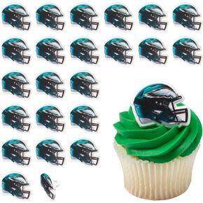DecoPac NFL Philadelphia Eagles Helmet Rings, 24 Football Cupcake Decorations, Officially Licensed, Football Rings, Food Safe Cake Toppers – 24 Pack