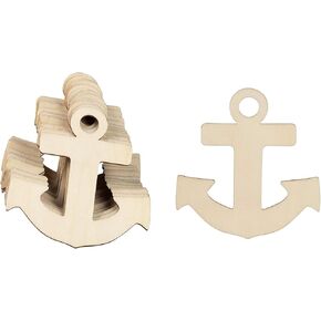 Wooden Cutouts for Crafts, Wood Anchors (3.7 x 3.5 in, 24-Pack)