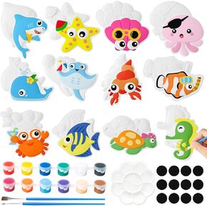 EZdhuawuse Summer Ocean Animals Plaster Painting Kit - 29Pcs Ceramics to Paint Sea Animals Fridge Magnets, Paint Your Own Cartoon Plaster Statue DIY Unpainted Ceramic Figurines Refrigerator Magnets
