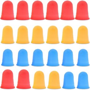 24 PCS Rubber Finger Tips Thimbles, 3 Different Colors Sizes Silicone Finger Protector Reusable Finger Tip Protector Finger Covers Protector Pads Grips for Embroidery Money Counting Crafts Making
