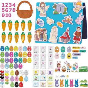 CHEFAN Learning Colors Easter Educational Toys, Montessori Color Sorting & Alphabet Learning Toys, Fine Motor Skills Kit for Preschool Learning Activities, Felt Board Story Set Letter Games
