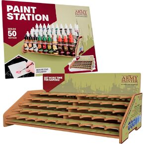 The Army Painter, Paint Station, Paint Storage for 50 Warpaints Fanatic, Speedpaint & Warpaints Air Acrylic Paints, incl. Storage for Paint Brushes and 100 sheets - Paint Rack for Miniature Painting