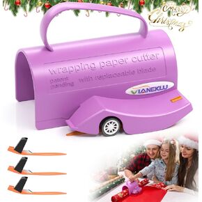 Gift Wrap Cutter, Wrapping Paper Cutter with 3 Replaceable Blade Sets for Christmas Paper Gift Wrapping, Wrapping Paper Cutter Slider, Birthdays, Holidays, Party, Baby Shower, Gifts