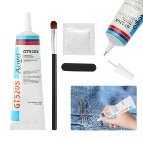 60ML（2oz） Fabric Glue Permanent Washable Clear Clothing Glue,Strong, Waterproof Glue for Fabric Repair Patches, Clothes, Denim, Leather, Polyester, Fabrics, Doll Repair, Cotton