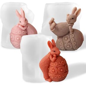 3 Pcs Easter Egg Rabbits Candle Molds Resin Molds,Cute Bunny Candle Mold Epoxy Resin Silicone Molds 3D Animal Rabbit Silicone Mold Resin Mold for DIY Making Craft Supplies Home Office Room Decor