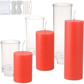 MILIVIXAY 3PCS Pillar Candle Molds - Plastic Cylinder Candle Mold Set for Candle Making-Candle Making Molds with Candle Wicks Kit.