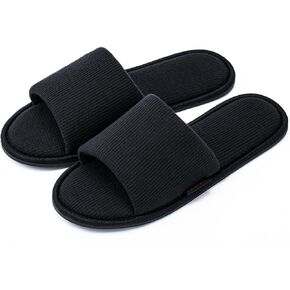 Women's Open Toe House Slippers – Breathable Waffle Fabric, Memory Foam Cushioning, Slip-On Summer Indoor Slippers, Non-Slip TPR Sole, Easy Care