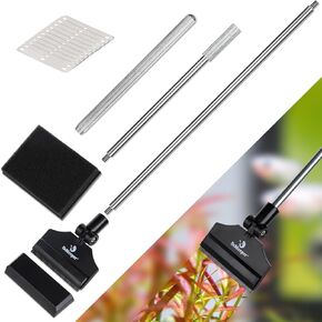 Algae Scraper for Glass Aquariums, 26" Detachable Handle, Carbon Fiber Aquarium Scraper for Acrylic, Sponge Brush, 3-in-1 Fish Tank Glass Cleaner Tool with 10 Stainless Steel Blades