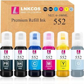 （Not Sublimation Ink） 600ML 552 Regular Ink Compatible Refill Bottle Regular Ink Replacement for 552 T552 for ET-8500 ET-8550 Printers (6 Color, BK PB C M Y K Gray)