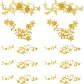 Gold Flower Applique Patches, 10 Pcs Floral Lace Applique Gold Flower Appliques Embellishments Embroidery Patches Decoration for DIY Crafts Sewing Wedding Prom Dress Jeans Sweater Clothes