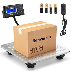 Bonvoisin Postal Scale Digital 300kg/660lb Parcel Shipping Scale with External LCD Display, Stainless Steel Platform, 4 AA Batteries & Mains Adapter Included, kg/oz/lb/lb-oz, Counting