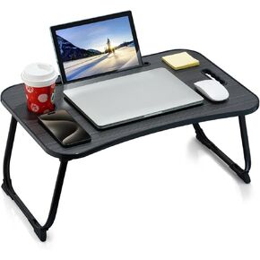 Laptop Bed Desk, Foldable Lap Desk, Portable Lap Table, Laptop Stand with Cup Holder & Tablet Slot & Lifting Handle for Working Writing Drawing & Eating - Black