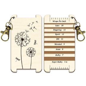 arricraft 1 Pc Dandelion Dragonfly Spinning Control Card, Plant Yarn WPI Guide Gauge with Clasp Wood Yarn Wrap Guide Board with Diz for Spinners Yarn Measuring Tools Crochet Accessories