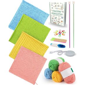 Aeelike Crochet Kit for Beginners Kids, Easy Crochet Kit Learn to Crochet Dishcloth with Yarns Tunisian Crochet Hooks Detailed Instructions, Complete Crochet Starter Kit, Colorful