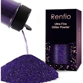 Renfio Purple Glitter, 2.11 Oz/60g Fine Glitter, Glitter for Crafts, 1/128" Halloween Glitter, PET Flake Crafts Sequins Epoxy Chips Flakes for Halloween Decorations, Resin, Roses, Bats - Violet