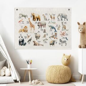 Animal Alphabet Canvas Wall Hanging, Kids Room Decor, Playroom Flag Wall Decor, Classroom Banner Decor, Canvas Art, ABC Sign, Home School Decor, Kids Educational Art (20x28inch)