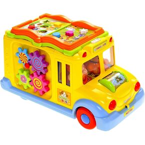 PowerTRC Interactive School Bus Toy with Flashing Lights & Sounds, Cartoon Activity Bus for Toddlers, Educational Bus Toys for Kids