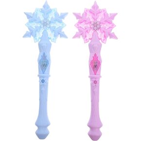 2Pcs Glow Snowflake Fairy Wand: Light Up Princess Wand with Sound for Girl Christmas Party Supplies Without Batteries