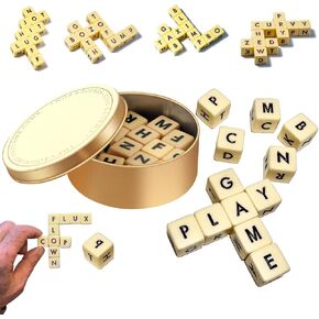 Crossword Solitaire Games, Fun Word Combination Game Dice, Crossword Solitaire Dice Game Set Dice Game, Crossword Dice Game, 12 Wooden Letter Dice Set, Crossword Game Word Dice for Camping (1/Set)