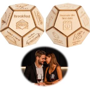2 Pcs Wooden Dodecahedron Food & Activity Dices Decider, 12 What to Eat and Do for Dinner Decision Dice Date Night Ideas, for Wife, Her, Him, Husband, Gag Gifts
