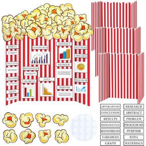 4 Set 24" x 16" Popcorn Trifold Poster Board Popcorn Picture Collage Frame Board Popcorn Photo Display Board for Party Project Display Multi Photo Display Wall Decor