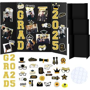 4 Set Graduation Photo Display Board 24" x 16" Trifold Poster Board for 2025 Grad Party Display Picture Collage Board Graduation Photo Frames for Multiple Pictures Table Display Wall Decor