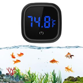 LOFICOPER Digital Fish Tank Thermometer, Wireless Aquarium Thermometer, Stick On Fish Tank Thermometer, Terrarium Temperature Monitor with LED Display, Touch Button, Battery, for Aquatic, Reptile