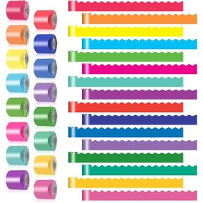 Decorative Bulletin Board Borders Set - 16 Rolls 524.8 Ft Colorful Wave Shape Trim for Classroom, Office, School Decorations - Teacher Decor Borders for Bulletin Boards, Wall & Theme Supplies