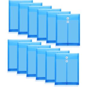 Organize with 12 Pack Blue Poly Envelopes with Button & String Tie Closure - Premium Quality & Reusable for Efficient Document Handling - Great for Professionals & Students